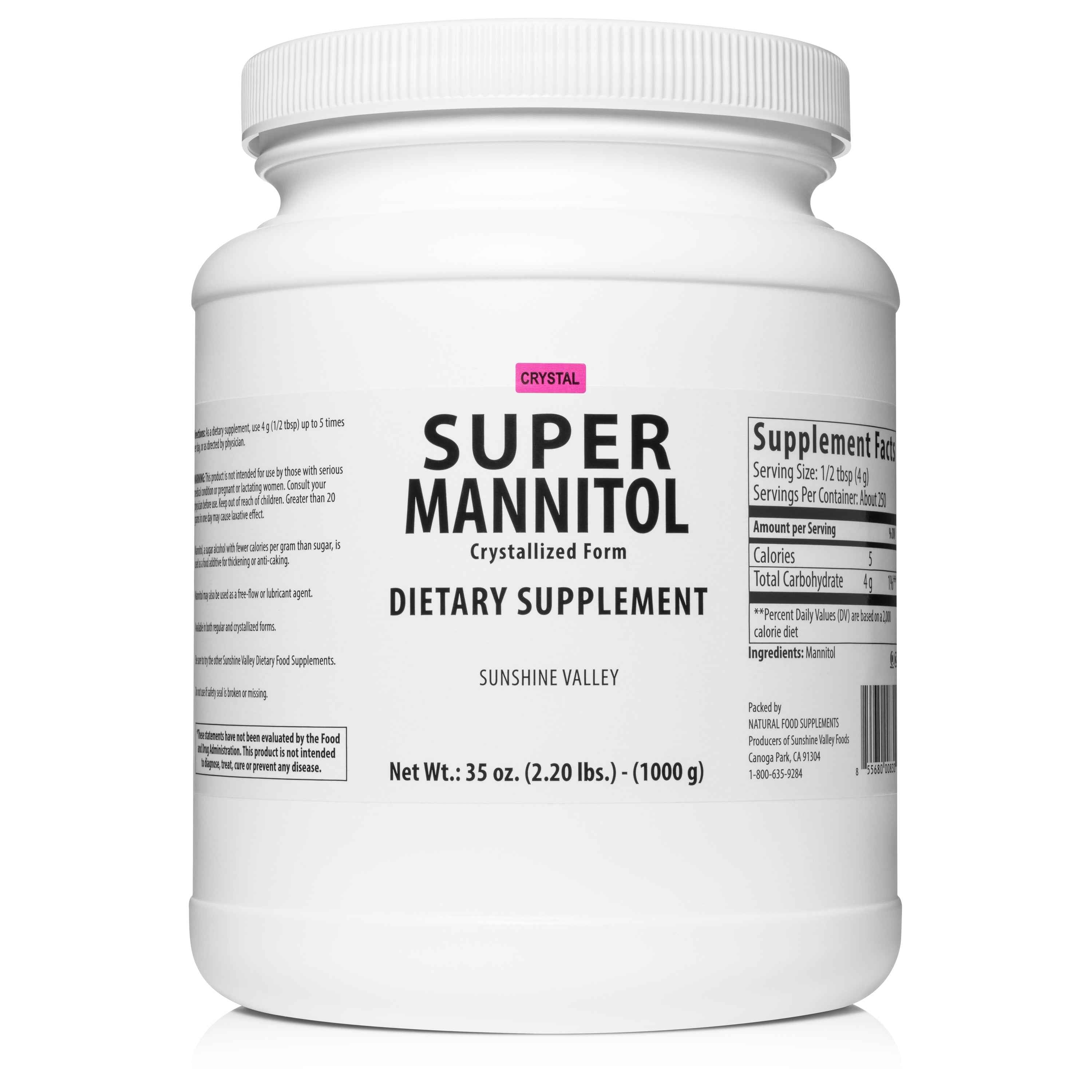 Sunshine Valley® Crystallized Mannitol Powder (Free Flow Pour), Anhydrous, Sugar Substitute for Coffee, Tea, Desserts & Milkshakes, Unflavored Sweetener, 35 oz