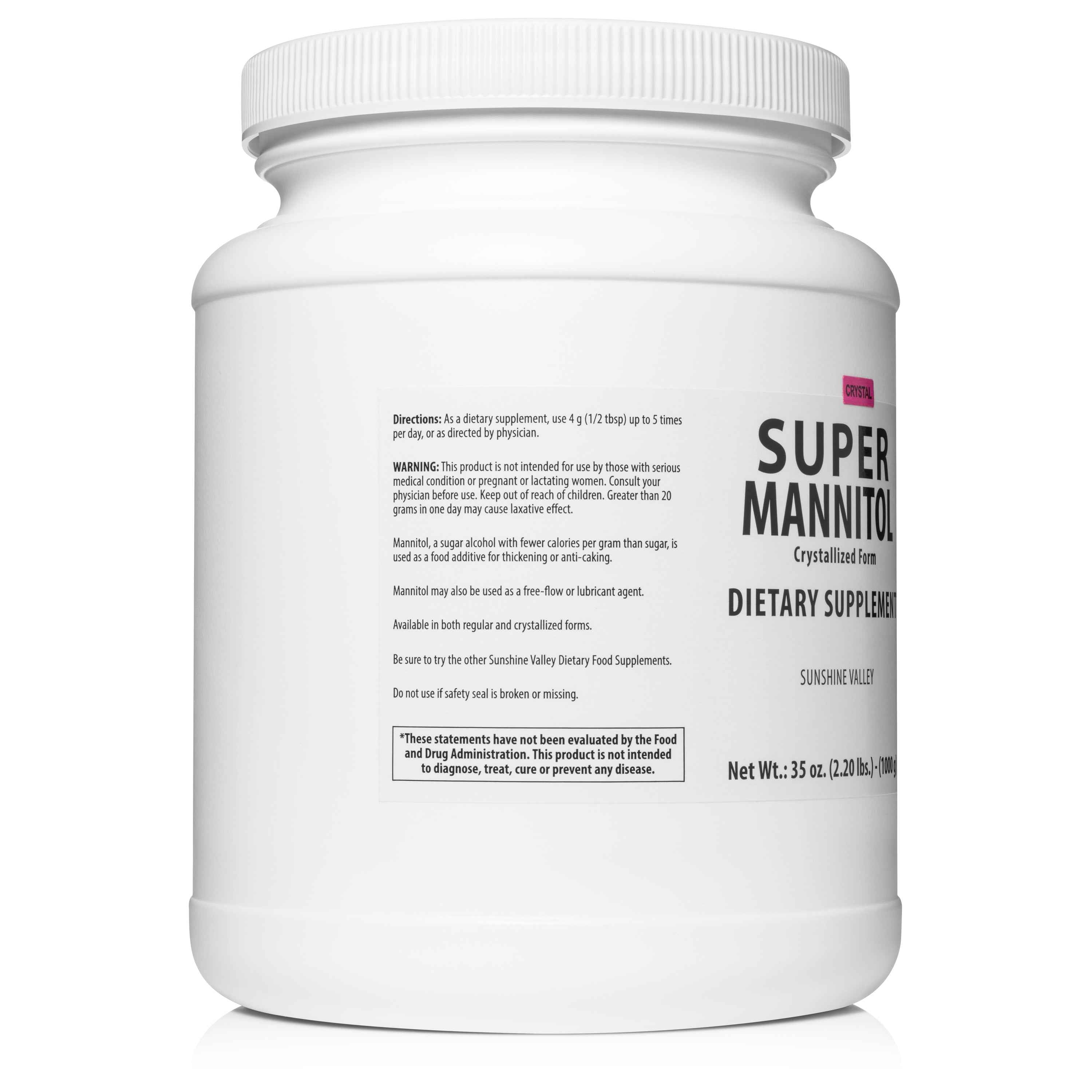 Sunshine Valley® Crystallized Mannitol Powder (Free Flow Pour), Anhydrous, Sugar Substitute for Coffee, Tea, Desserts & Milkshakes, Unflavored Sweetener, 35 oz